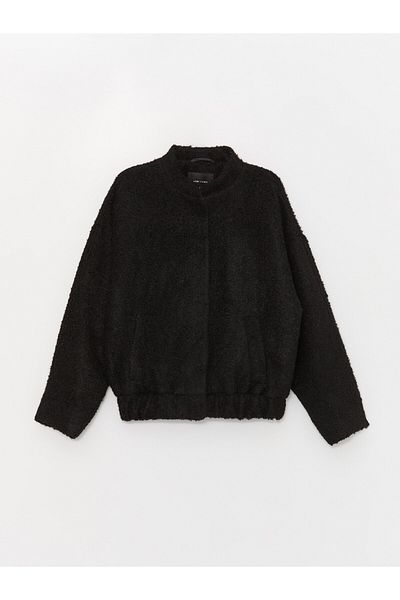 LC Waikiki High Collar Plain Long Sleeve Tweed Women's Jacket