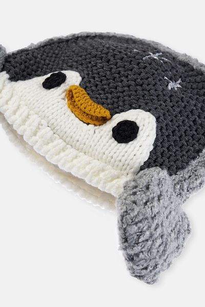 Dagi Beretă cu motiv pinguin pentru copii alb-negru
