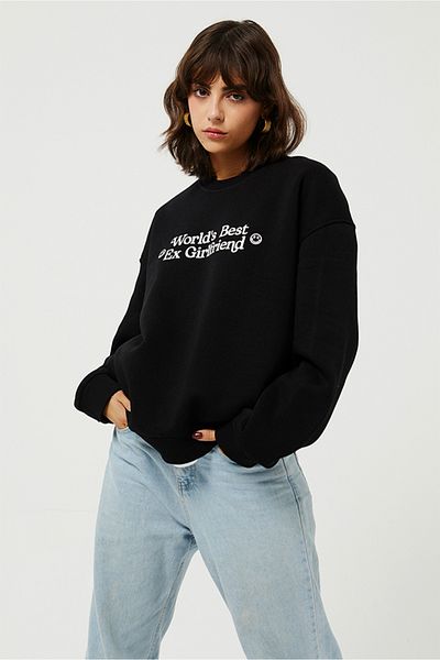 Eazy Co Eazy Ex Girlfriend Oversize Unisex Black Crew Neck Thick Sweatshirt