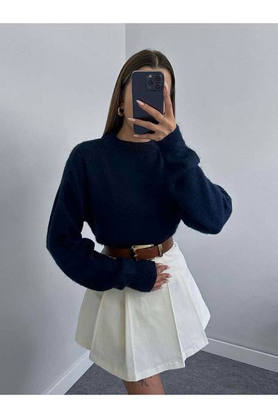 Laluvia Μαλακό πουλόβερ Navy Blue Crew Neck
