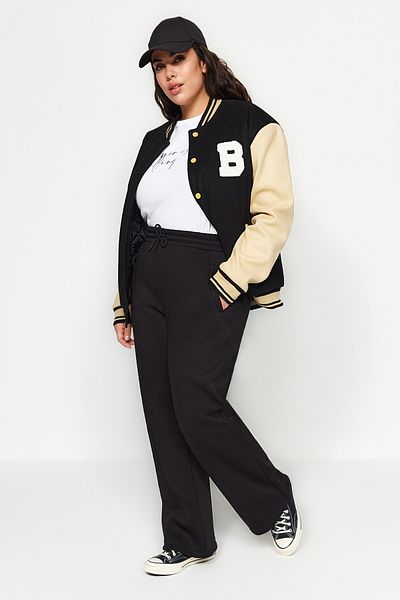 Trendyol Curve Plus Size Polar Grube Dzianinowe Spodnie Dresowe - Czarny Tbbaw24Aj00000