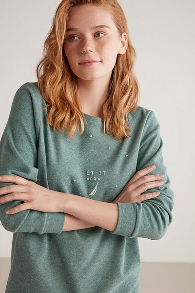 Nautica طقم بيجامة نسائي أخضر بأكمام طويلة W607