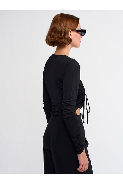 Dilvin 10364 Pullover mit seitlichem V-Ausschnitt vorne, Schwarz