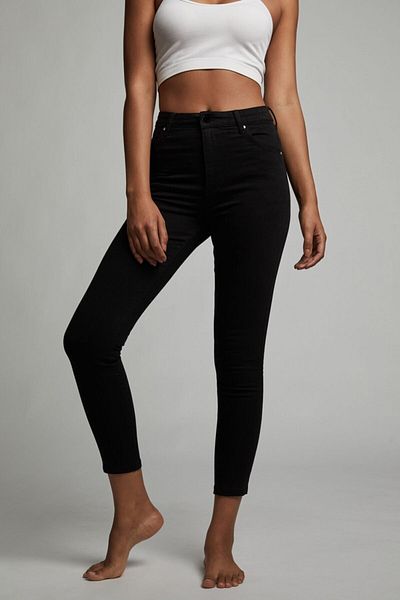 Livik Lycra Skinny Leg Skinny Black Pantaloni de damă din denim cu talie înaltă până la glezne