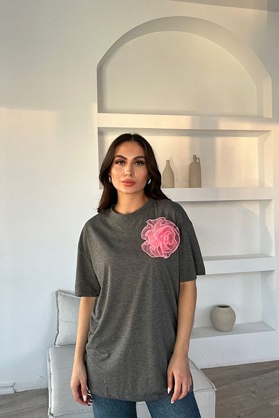 Seda Yalçın Atelier Tricou cu detaliu trandafir cu decolteu rotund antracit