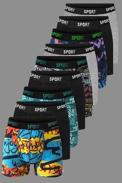 DeeAn Gemusterte, unifarbene, gemischte Baumwoll-Boxershorts für Herren im 9er-Pack