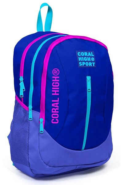 Coral High Rucsac sport pentru școală și zi cu zi, albastru bleumarin, roz - cu patru compartimente - cu priză USB și Aux