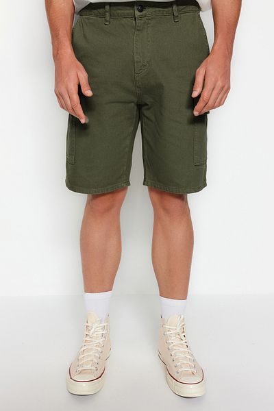Trendyol Collection Pantaloni scurți și bermude din denim cu buzunare cargo, kaki, cu croială relaxată TMNSS23SR00065