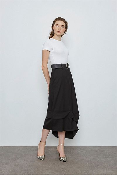 VERDA BELTED SKIRT WITH PLEAT DETAIL