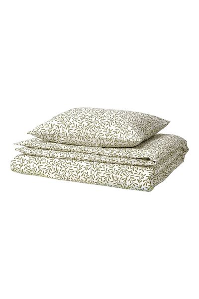 IKEA Set lenjerie de pat SORGMANTEL single, alb-verde, 150x200/50x60 cm