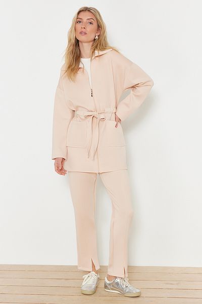 Trendyol Modest Stone Diver/Scuba Tie Detailliertes Strickoberteil und -unterteil-Set TCTAW24EN00017
