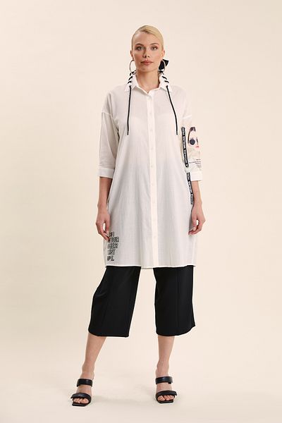 VERDA Detailed Collar Printed Cotton Tunic