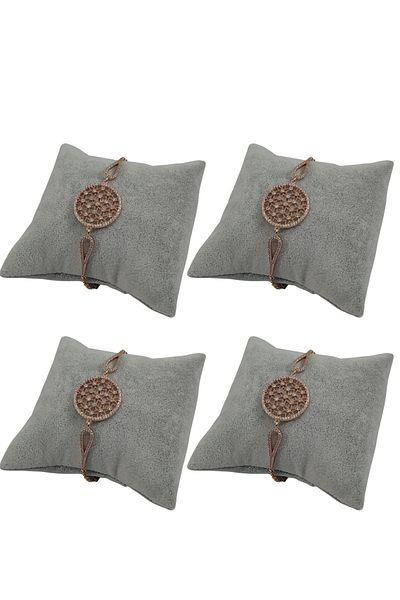 ÖZER KUTU Suede Pillow Organizer (4 Pieces) Gray Bracelet & Watch and Handcuffs 8x8 Cm