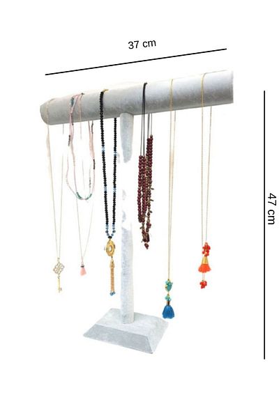 ÖZER KUTU Long T Rosary and Necklace Stand Gray