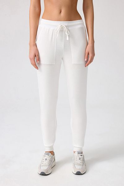 Los Ojos Pantaloni de sport Melody Jogger, albi, subțiri, cu textura moale - Soho