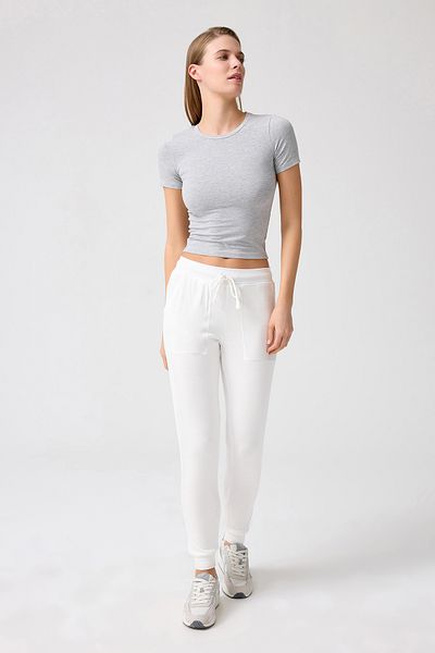 Los Ojos Pantaloni de sport Melody Jogger, albi, subțiri, cu textura moale - Soho