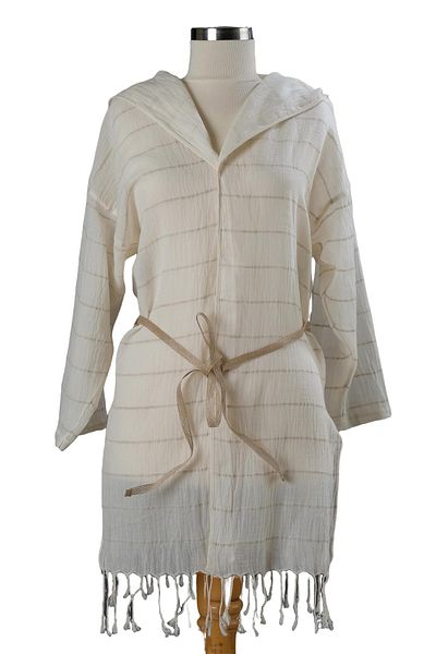 Dosimira Hooded Striped Short Linen Beach Dress
