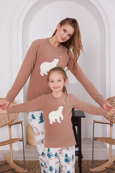 Arnetta Set de pijamale cu mânecă lungă pentru femei Polar Bear Camel