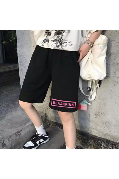 Köstebek Ars Black Black Pink Logo Combed Cotton Unisex Shorts