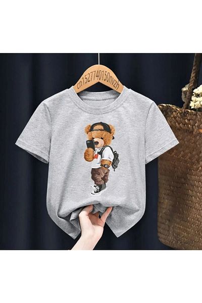 DAXİS Sportwear Company Tricou unisex pentru copii cu imprimeu Teddy Bear - Tricou cu decolteu