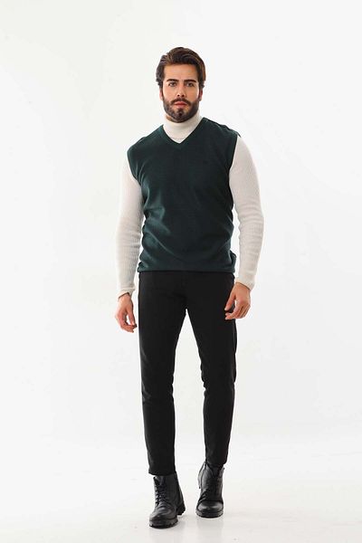 Pelikan Men's V-Neck Patterned Sweater 7612 Green