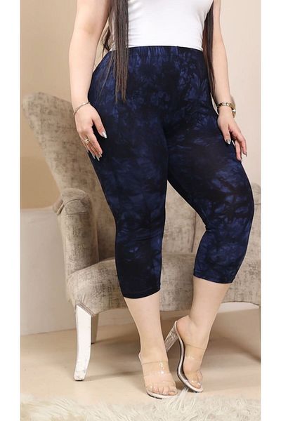 HÜLYA BUTİK Large Size Tie-Dye Patterned Capri Leggings