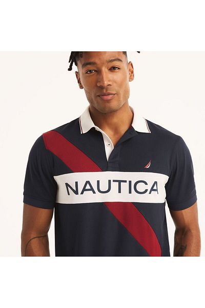 Nautica تي شيرت رجالي باللون الأزرق الداكن بياقة بولو - KR4512
