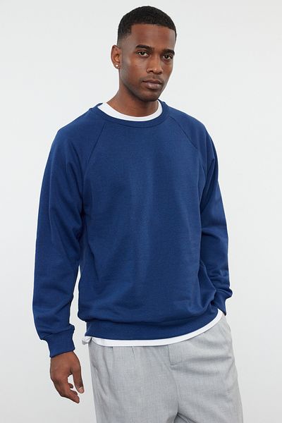 Trendyol Collection Marineblaues Oversize/Wide Cut Fit Fleece/Warmes Sweatshirt TMNAW23SW00190