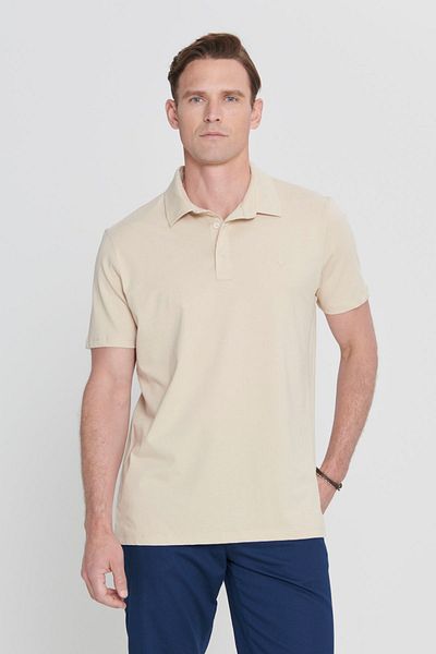 AC&Co / Altınyıldız Classics Męska koszulka polo w kolorze ciemnobeżowym, standardowym kroju, wykonana w 100% z bawełny, z kołnierzykiem i logo