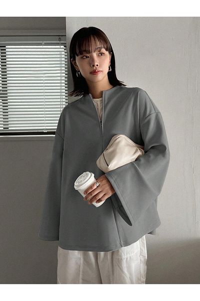 Know Women's Smoked Blouse - Spanish Sleeve, Loose Fit, Zipper Detail