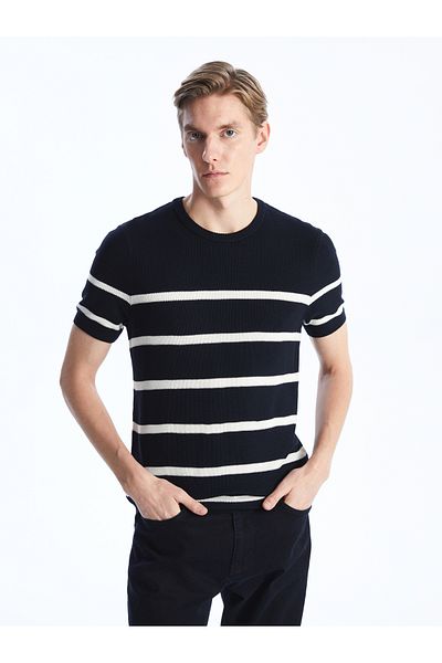 LC Waikiki Men's Striped Knitwear Sweater - Crew Neck, Short Sleeve