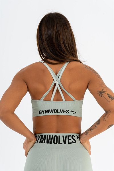 Gymwolves Sutien sport fără cusături | Mentă | Sutiene cu cusături | Model cu nervuri subțiri |