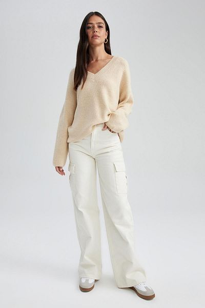DeFacto Pulover oversize cu decolteu în V - A3890ax23wn