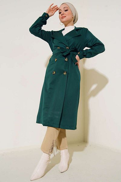 Bigdart Smaragdgrünes T5853-Modell, zweireihiger Hijab-Trenchcoat mit Kragen
