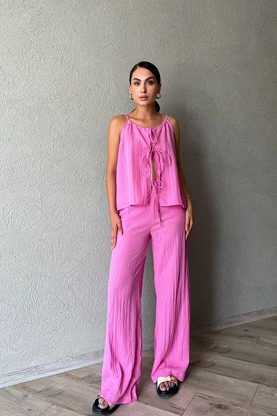Seda Yalçın Atelier Set bluză și pantaloni cu bretele roz