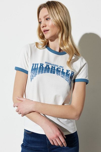 WRANGLER تي شيرت أبيض بقصة عادية ورقبة دائرية 100% قطن
