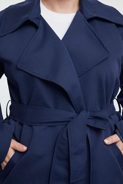 Trendyol Curve Maxi Navy Blue Trench Coat - Ζώνη, Τεχνικό Ύφασμα TBBAW25BM00005