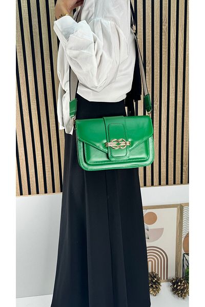 Nstil Geantă de umăr verde pentru femei - cu cataramă, curea încrucișată reglabilă, elegant 4001