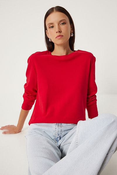 Happiness İstanbul Rote Baumwoll-Strickbluse - Basismodell NJ00155