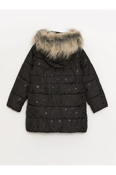 LC Waikiki Girl's Navy Blue Printed Hooded Coat