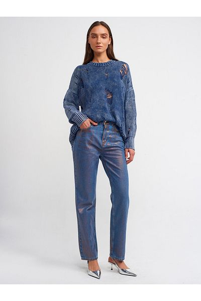 Dilvin 71373 Бронзови дънкови панталони с щампа от фолио