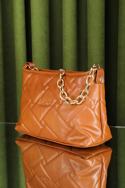 layki Cesato Tan Colored Zippered 3 Compartment Soft Leather Women's Handbag