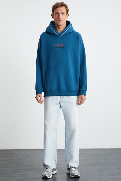 GRIMELANGE Helmut Men's Hooded 3 Thread Petrol Green Sweatshirt
