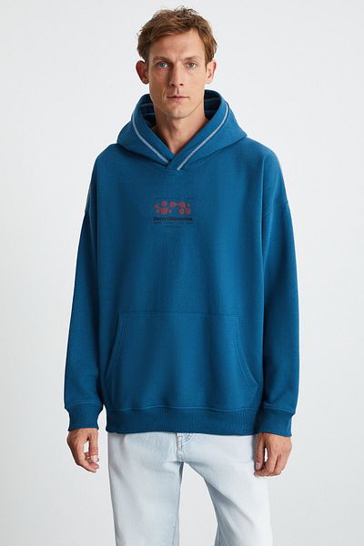 GRIMELANGE Helmut Men's Hooded 3 Thread Petrol Green Sweatshirt