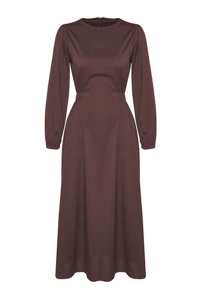 Know Brown Waist Detailed Zara Crep Dress