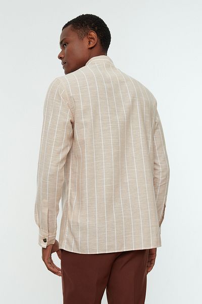 Trendyol Collection Bézs csíkos ing - normál szabású, galléros TMNSS22GO0032
