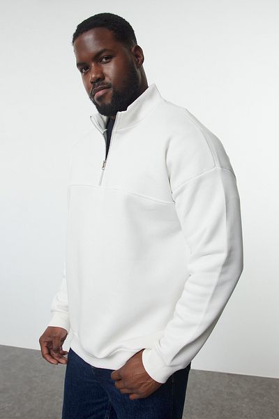 Trendyol Collection Ecru Oversize Zippered Sweatshirt - Large Size TMNAW25AO00028