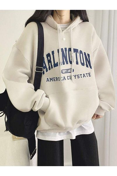 AFROGİYİM Dámská bavlněná mikina s kapucí Arlington American City State Printed