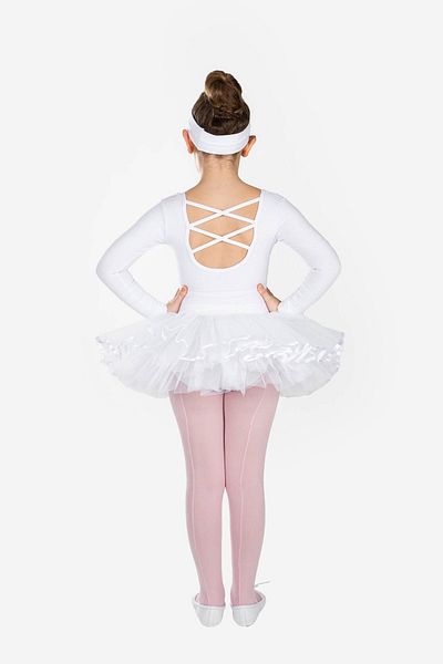 Carmen Bale Long Sleeve Cross Back Swimsuit & Ribbon Skirt & Headband White