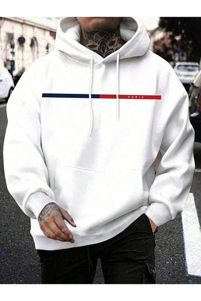 AFROGİYİM Pánská oversize mikina s kapucí Paris Line Printed